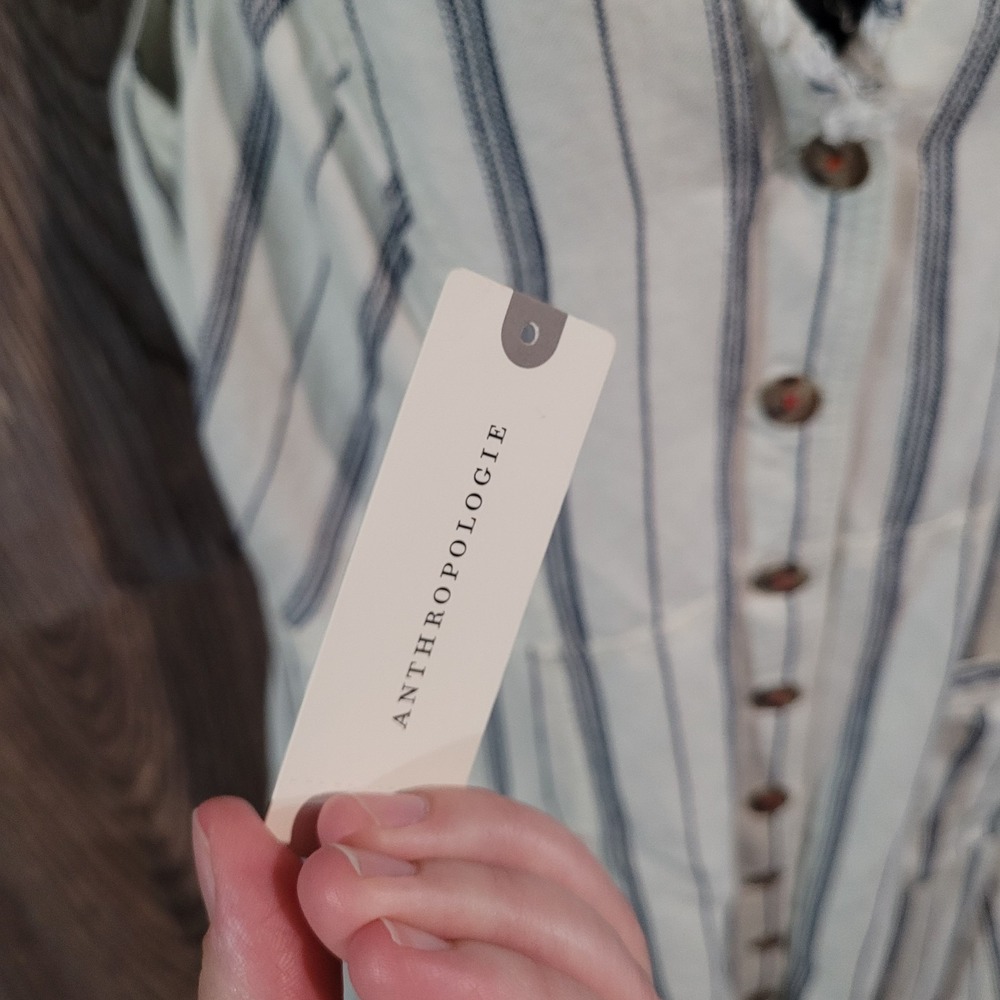 Maeve by Anthropologie Leslie Textured Stripe Dress 16 Button Front Linen Blend - Picture 8 of 12